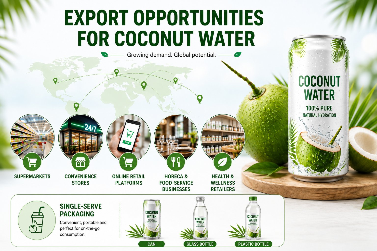 Opportunities for exporting coconut water