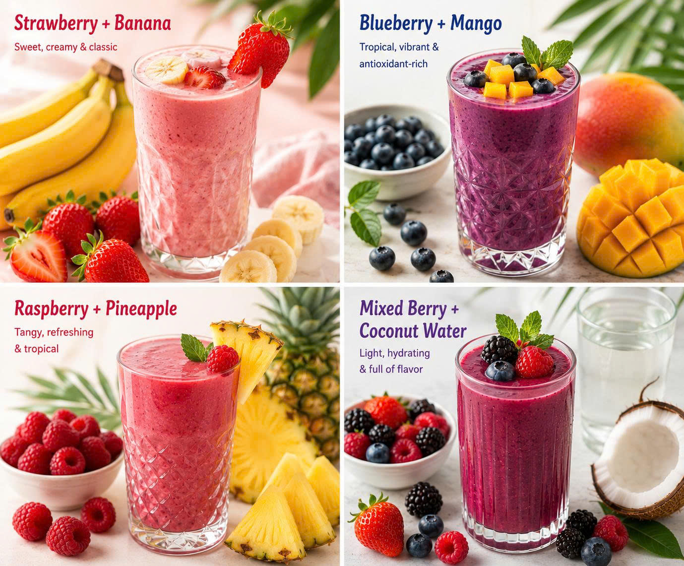 Berries Smoothie with tropical fruits