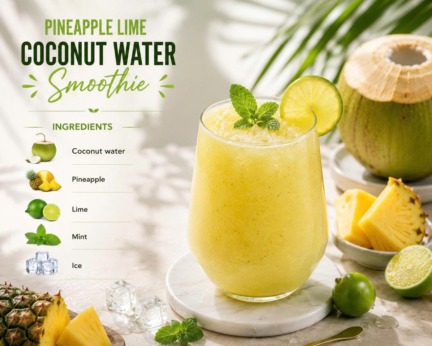 Pineapple lime coconut water smoothie